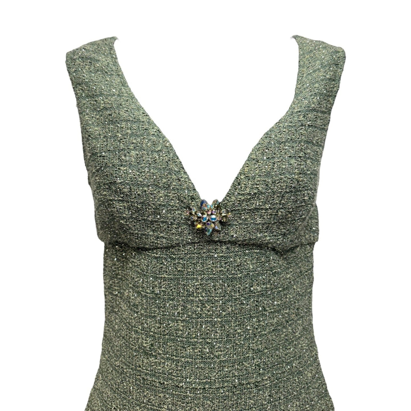 Fit & Flare Metallic Tweed Tank Dress Luxury Designer By St. John Evening In Green, Size: 4