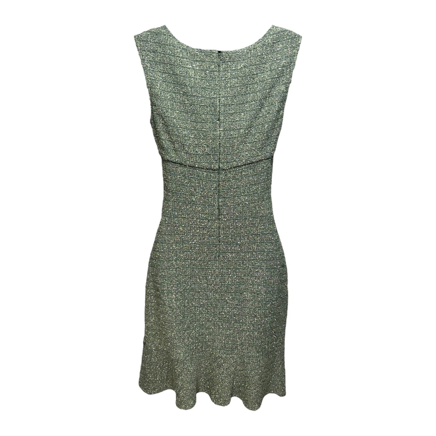 Fit & Flare Metallic Tweed Tank Dress Luxury Designer By St. John Evening In Green, Size: 4