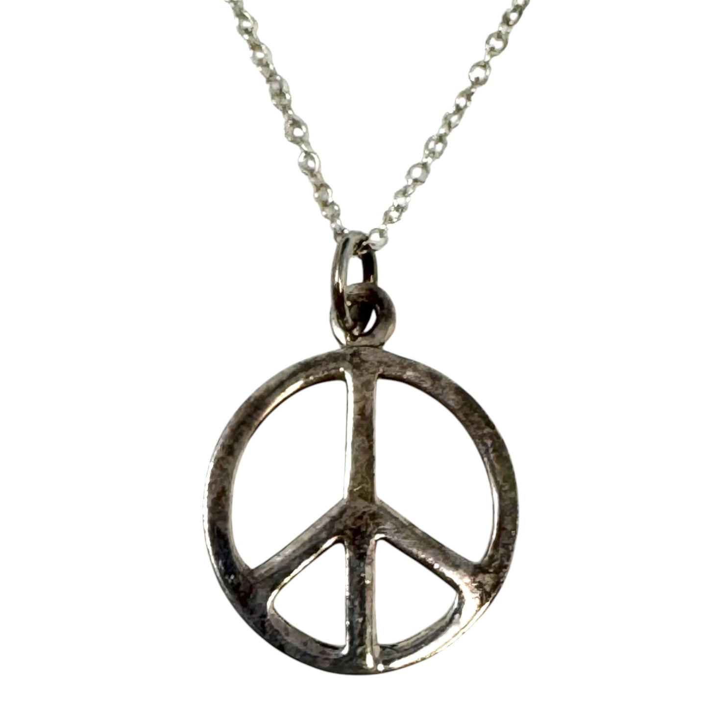 Sterling Silver Peace Symbol Necklace By Unbranded