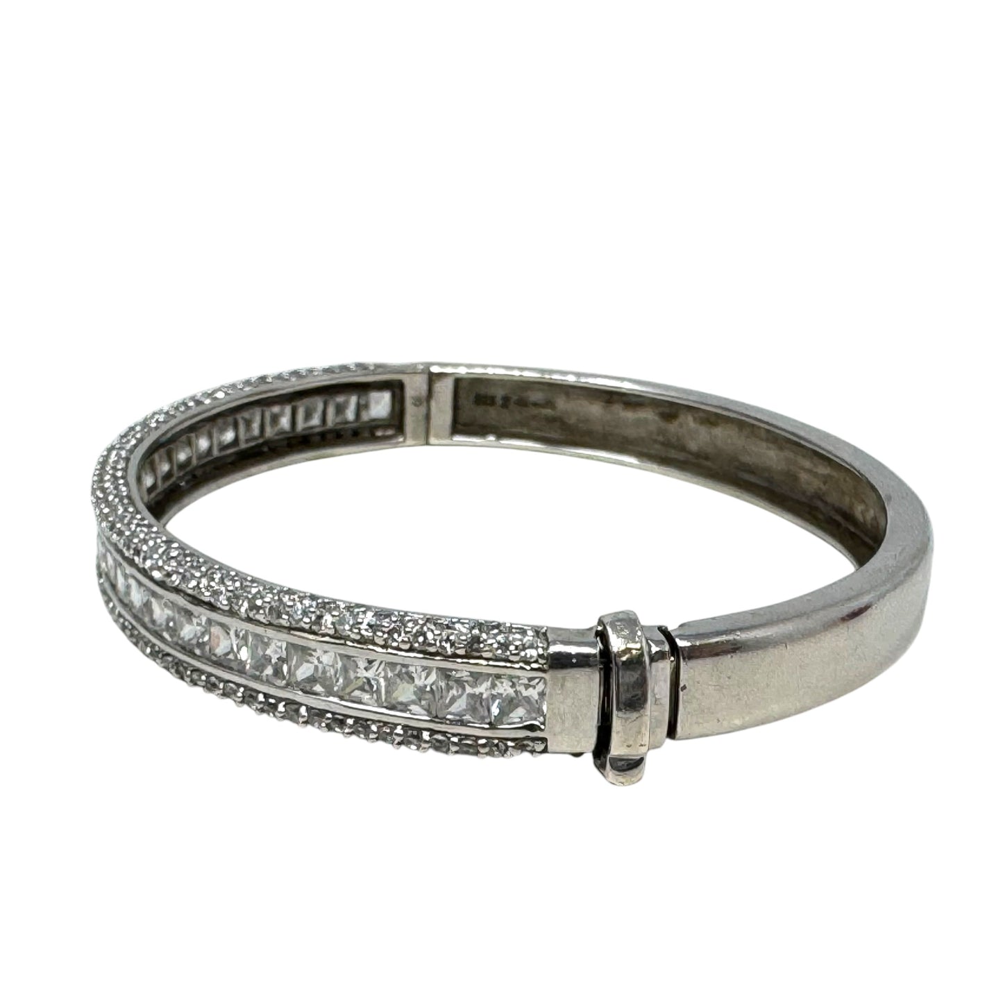 Crystal & Sterling Silver Hinged Bangle Bracelet By Clothes Mentor