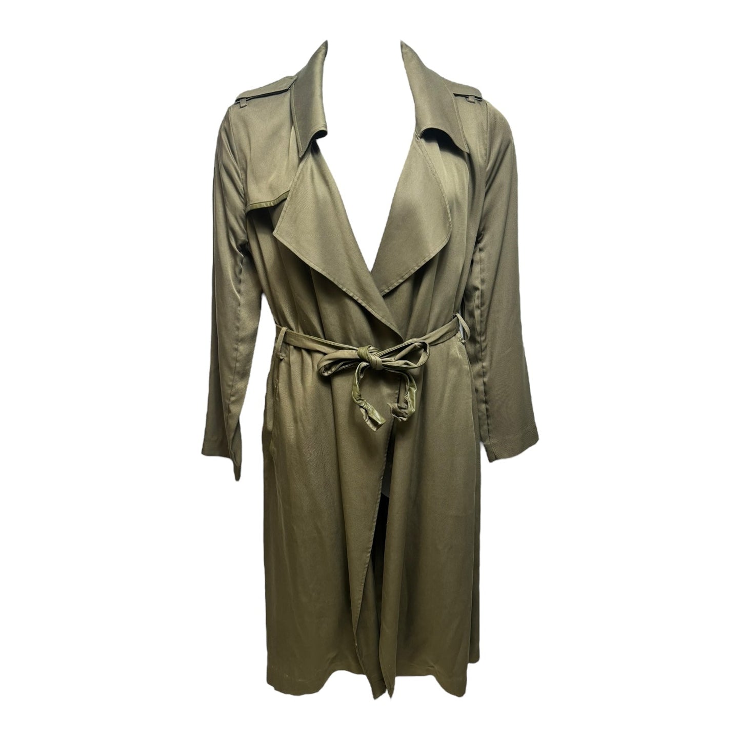 Belted Coat Trench Coat By Badgley Mischka In Green, Size: L