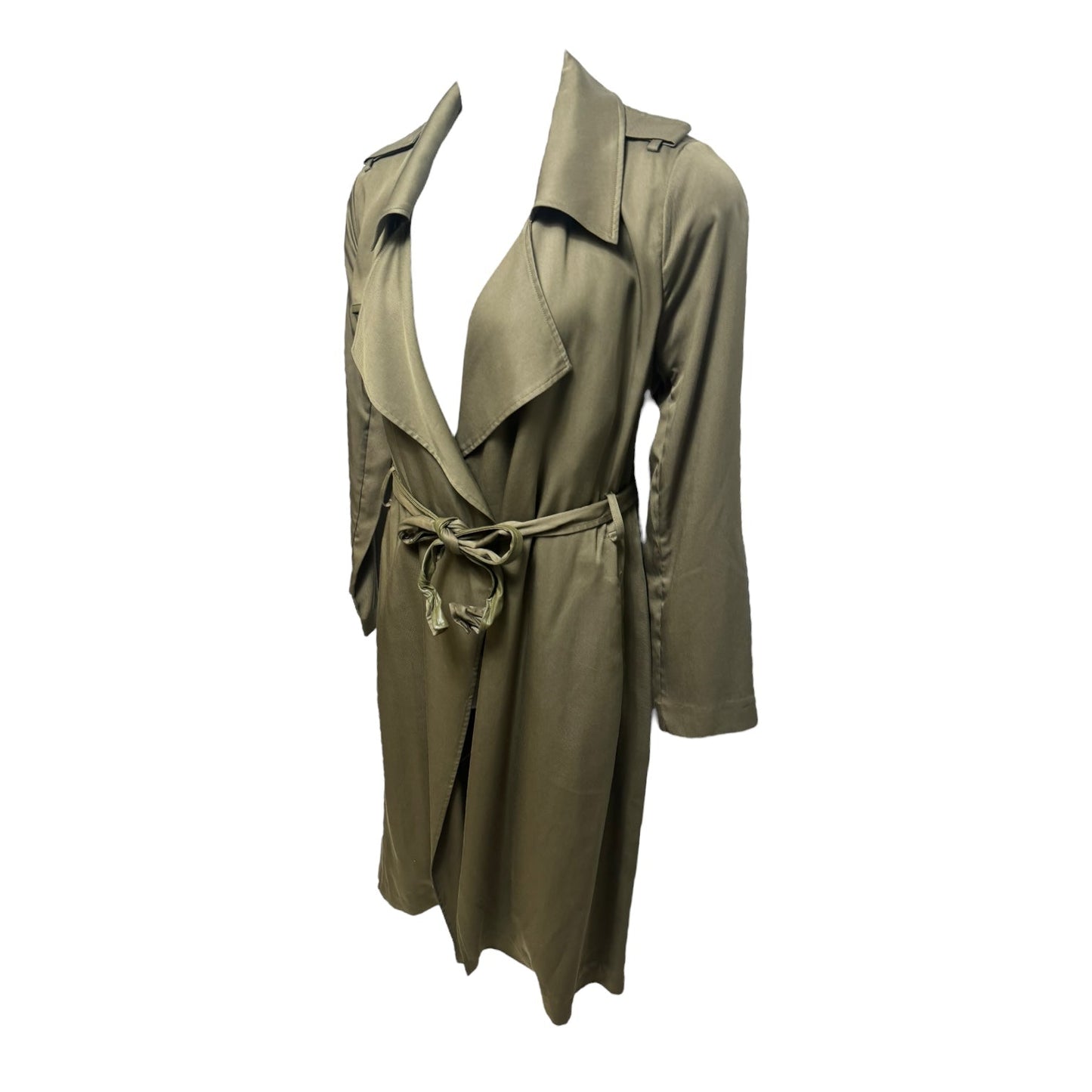 Belted Coat Trench Coat By Badgley Mischka In Green, Size: L