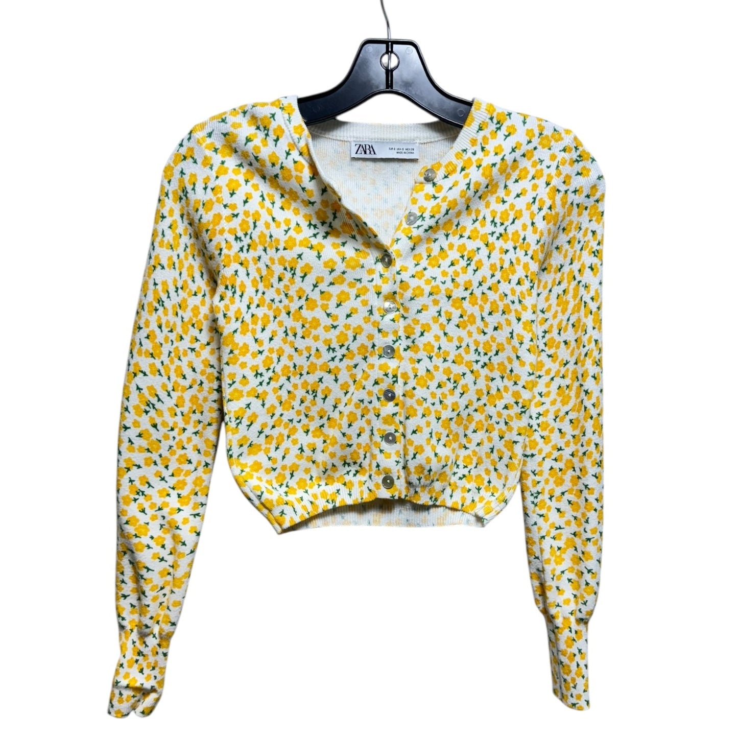 Cropped Sweater Cardigan By Zara In Floral Print, Size: S