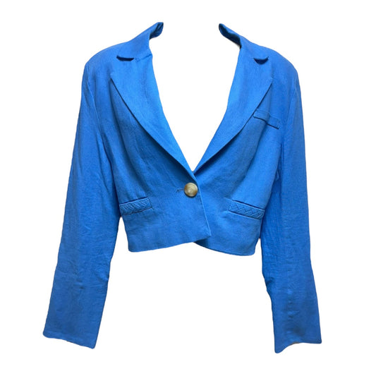 Linen Blend Cropped Blazer Designer By Jason Wu In Blue, Size: S