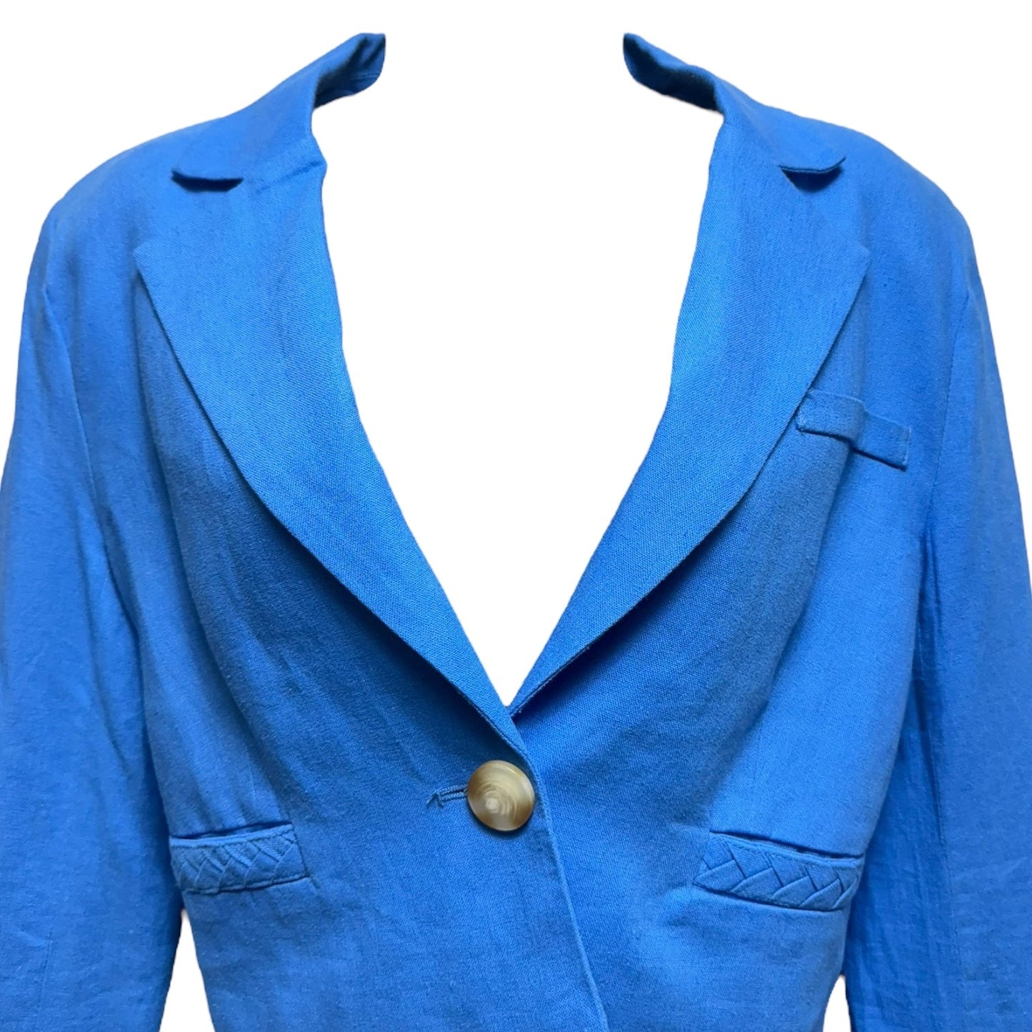 Linen Blend Cropped Blazer Designer By Jason Wu In Blue, Size: S