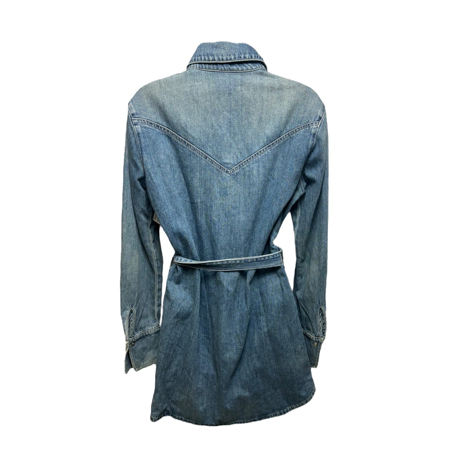 Wesley Pearl Snap Belted Denim Mini Shirt Dress By Reformation In Bowen Blue Denim, Size: 6