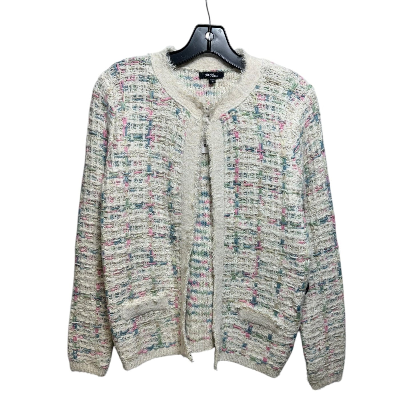 Fringed Long-Sleeve Tweed Cardigan Sweater By Cocobleu In Multi-colored, Size: M