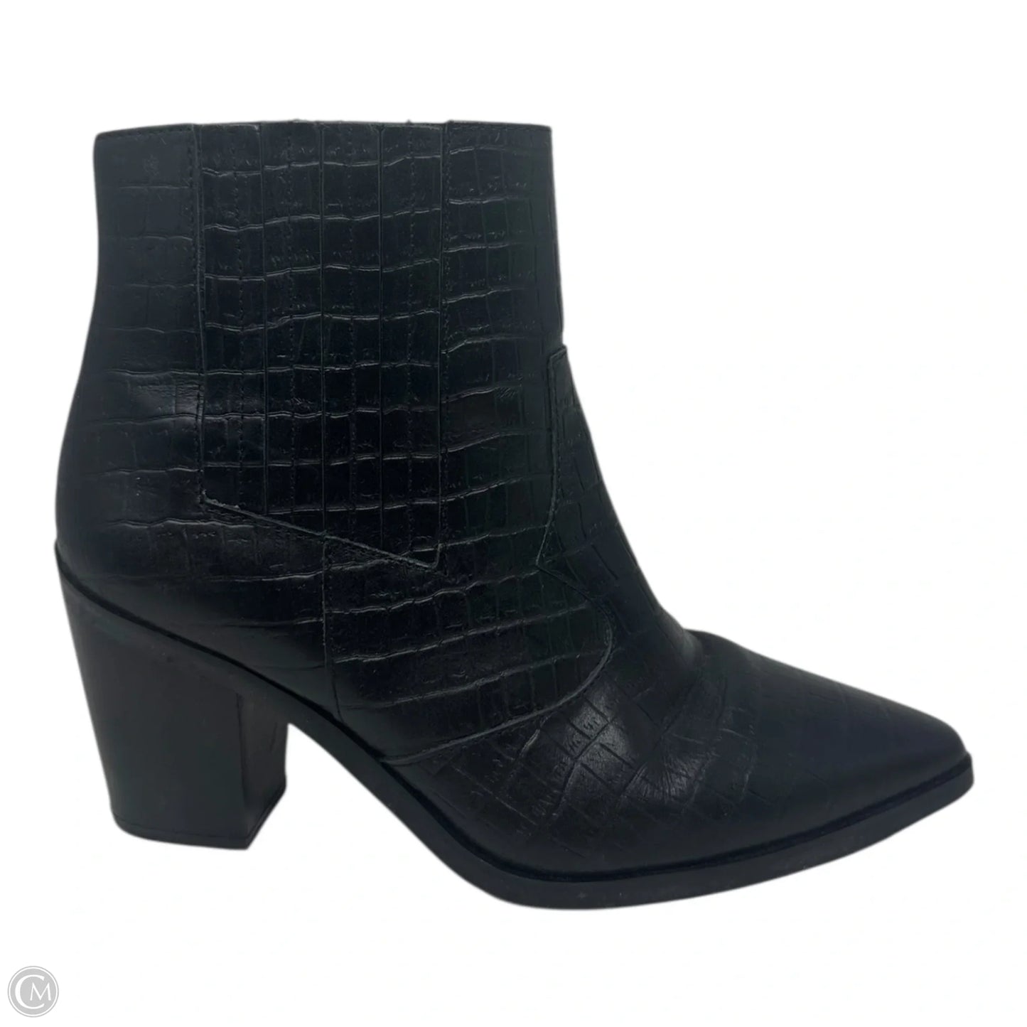 Croc Embossed Boots Ankle Block Heels By Blondo In Black, Size: 10