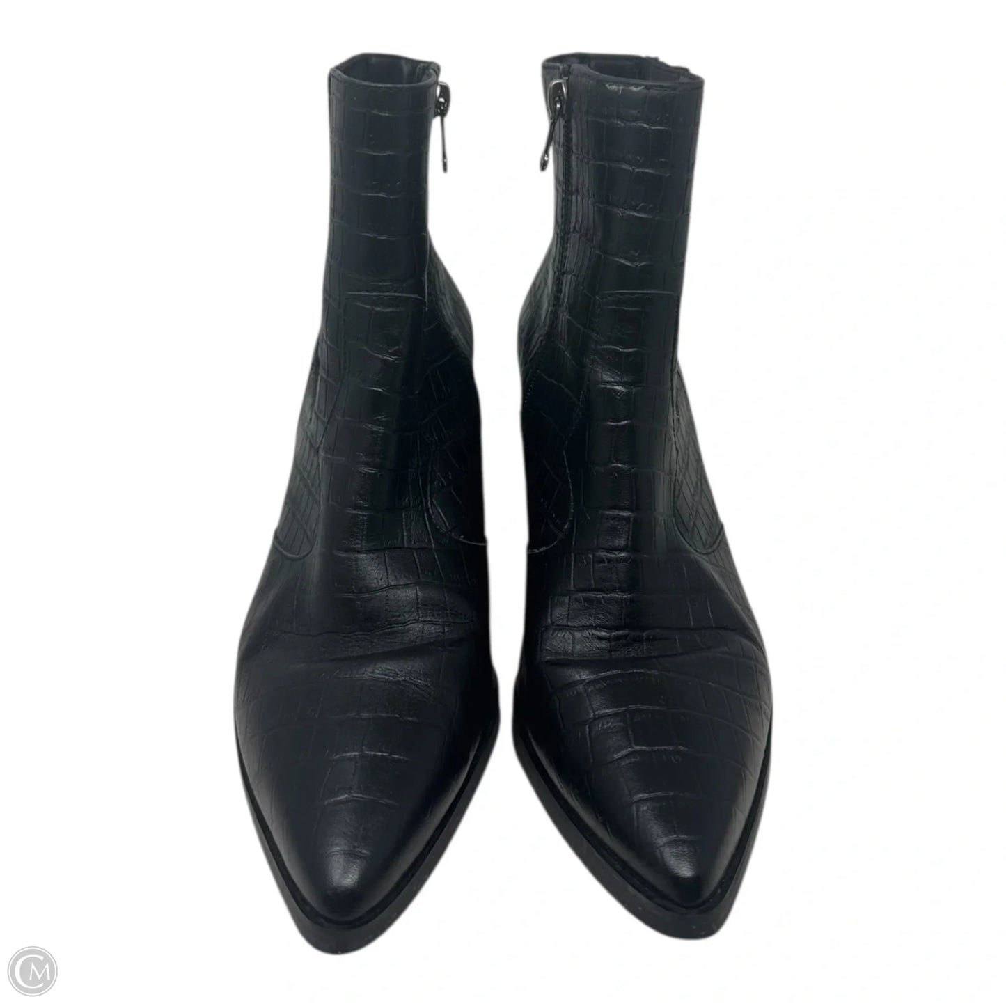 Croc Embossed Boots Ankle Block Heels By Blondo In Black, Size: 10