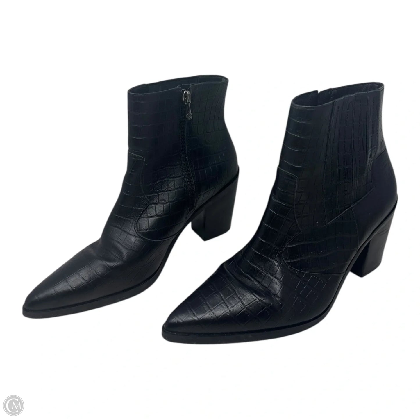 Croc Embossed Boots Ankle Block Heels By Blondo In Black, Size: 10