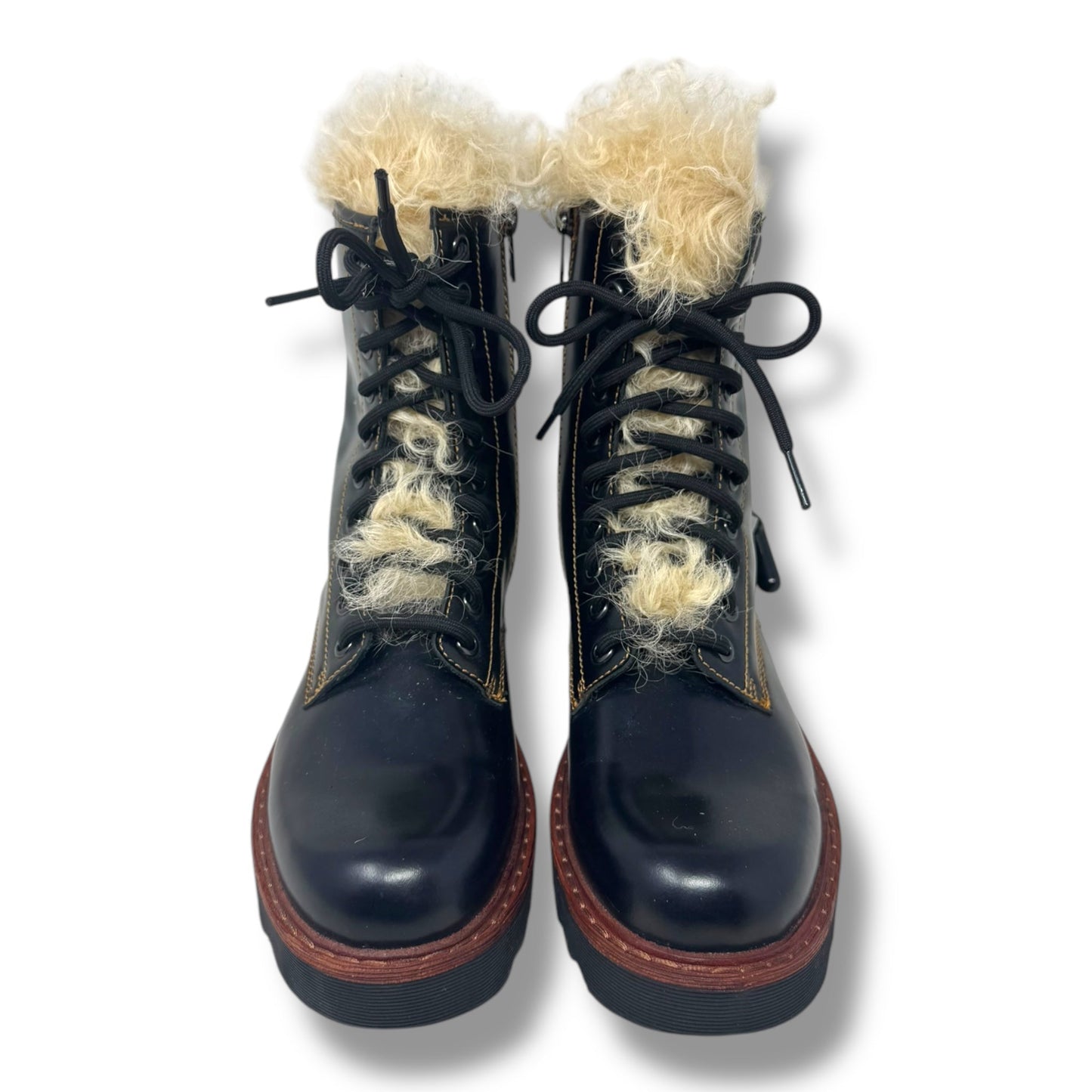 Moto Hiker Boot With Shearling Designer By Coach In Black & Cream, Size: 7.5