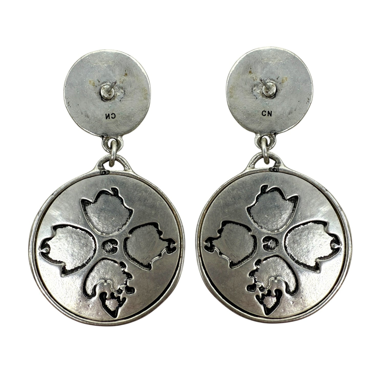 Silver ToneFloral  Leather Charm Drop Earrings Designer By Patricia Nash