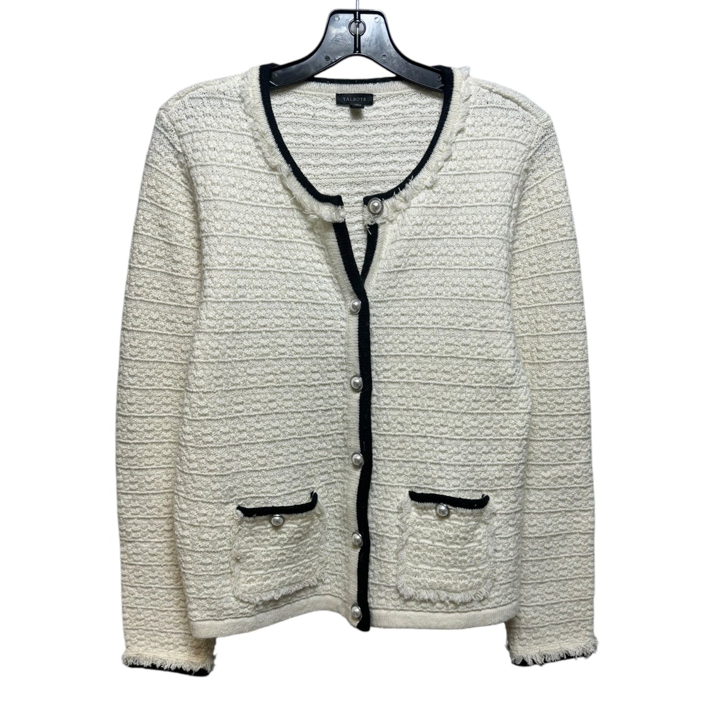 Sweater Cardigan By Talbots In Black & Cream, Size: M