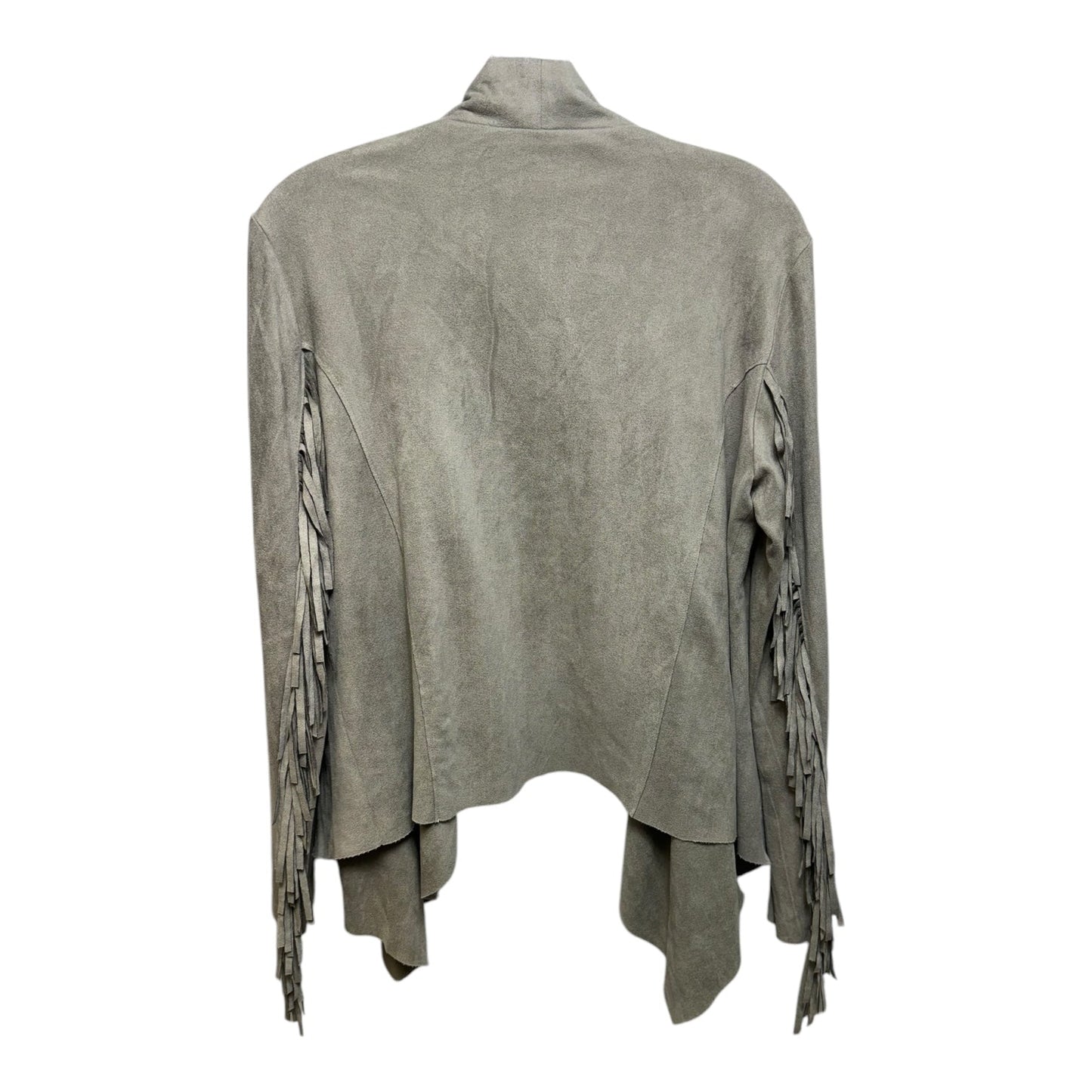 Faux Suede Fringe Sleeve Cardigan By JOH In Grey, Size: M