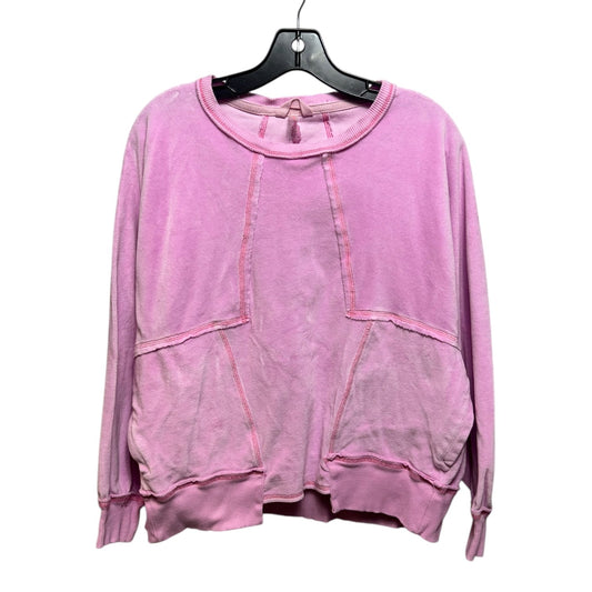 Velour Athletic Sweatshirt Crewneck By Free People In Pink, Size: Xs