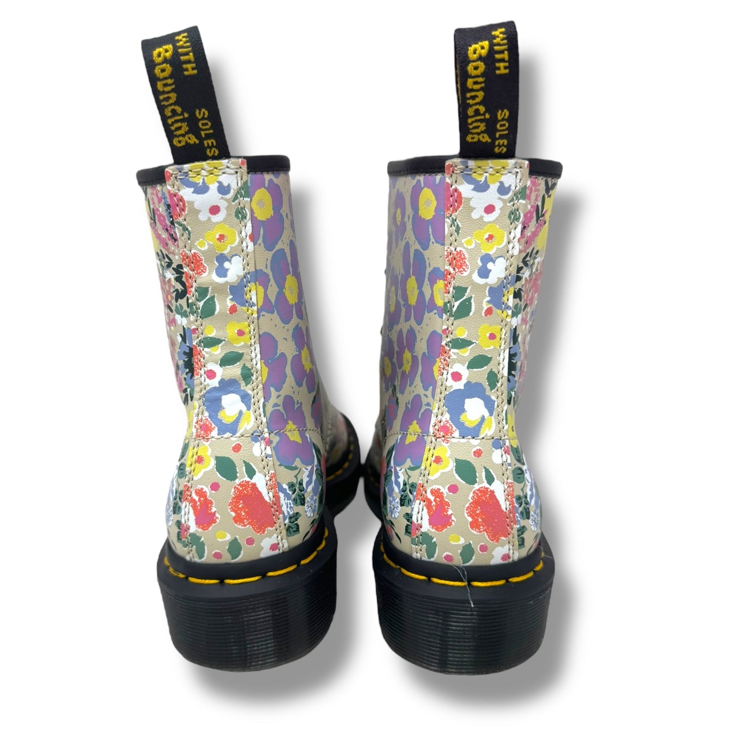 1460 Floral Mash Up Leather Lace Up Boots By Dr Martens In Parchment Beige Floral Print, Size: 6