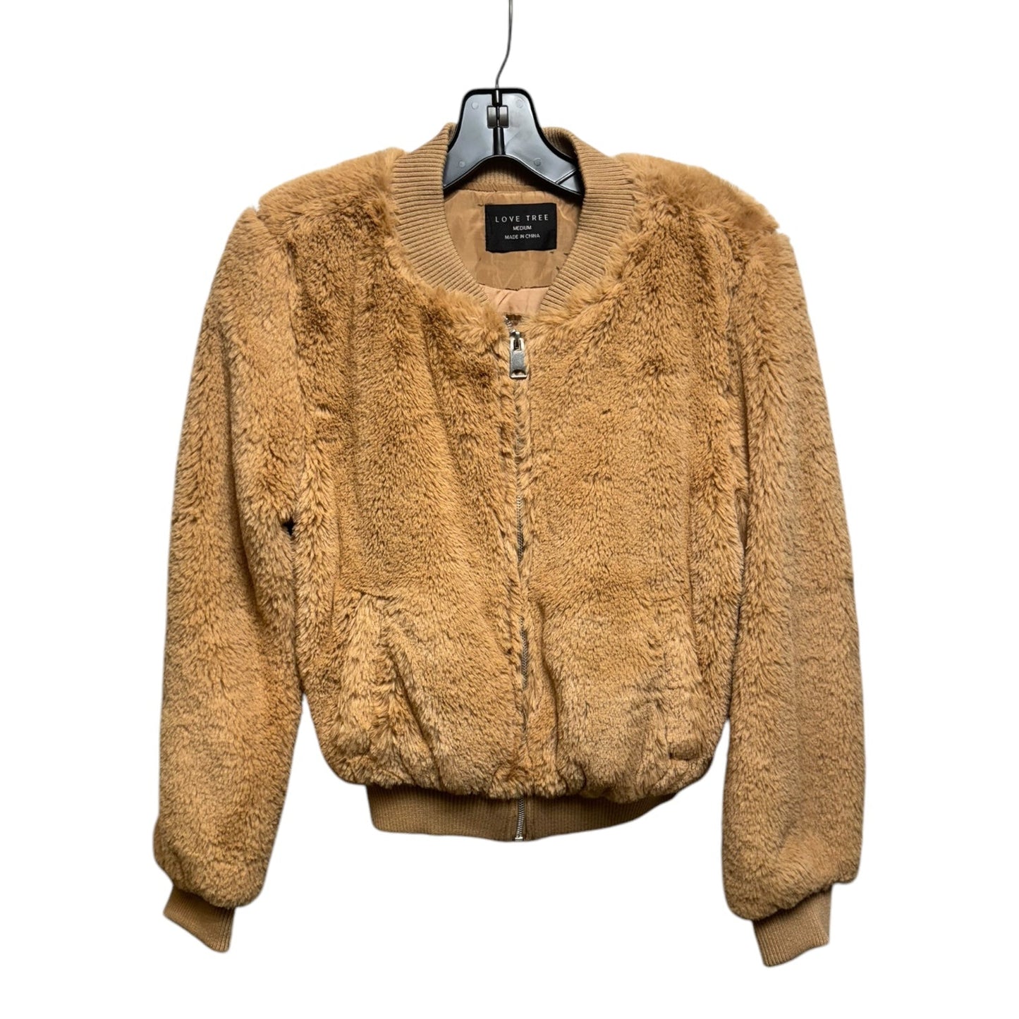 Teddy Bomber Jacket Faux Fur & Sherpa By Love Tree In Tan, Size: M