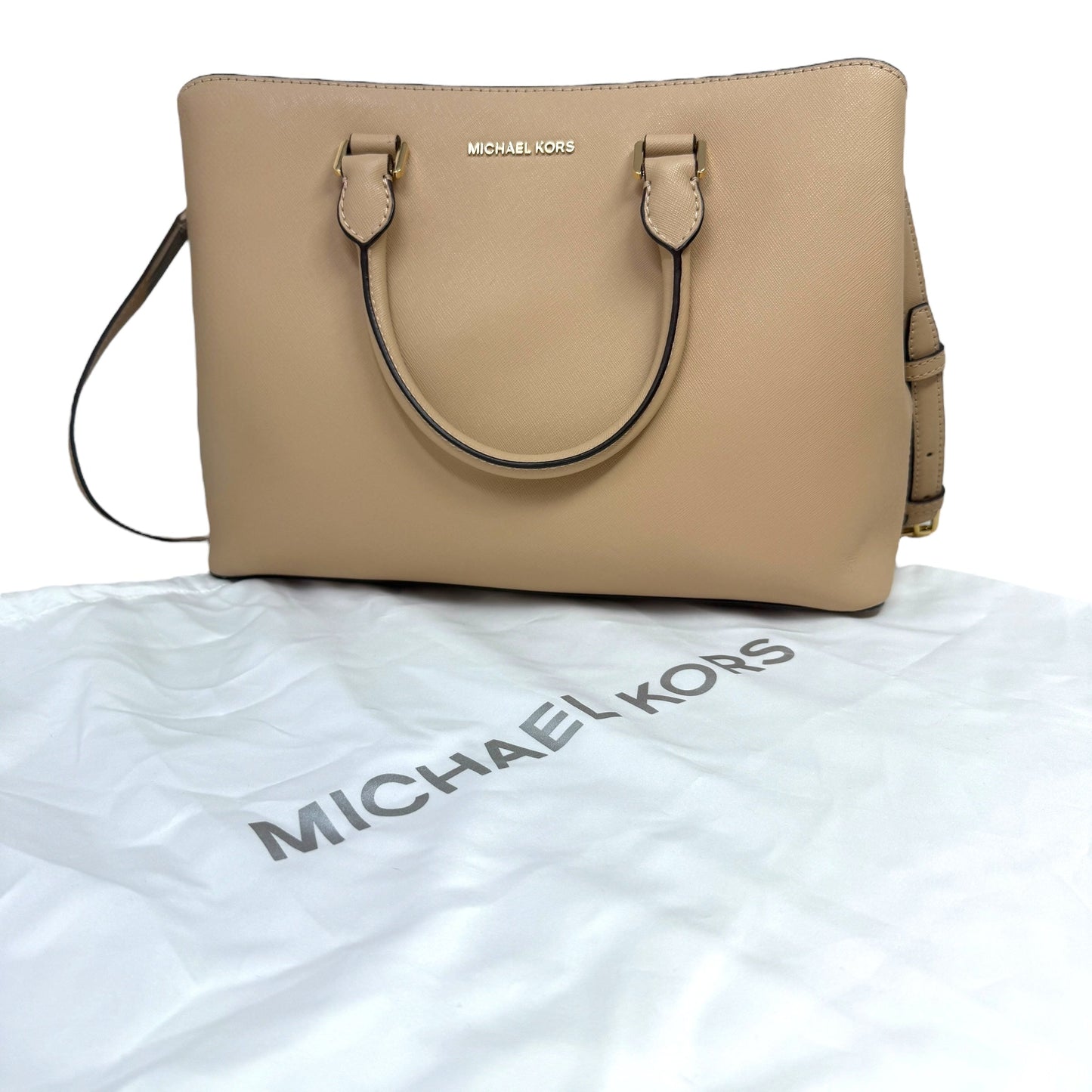 Savannah Saffiano Leather Satchel Designer By Michael Kors, Size: Medium