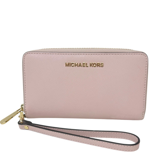 Leather Continental Wristlet Designer By Michael Kors In Powder Blush, Size: Medium