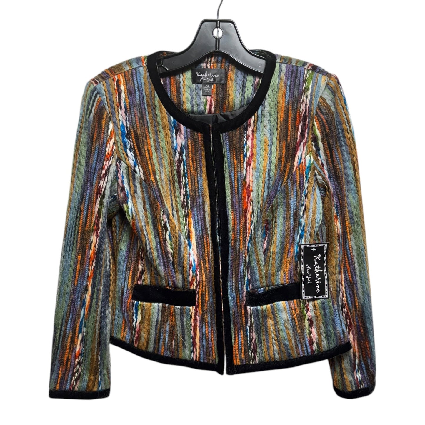 Velvet Trim Blazer By Katherine New York In Multi-colored, Size: Sp