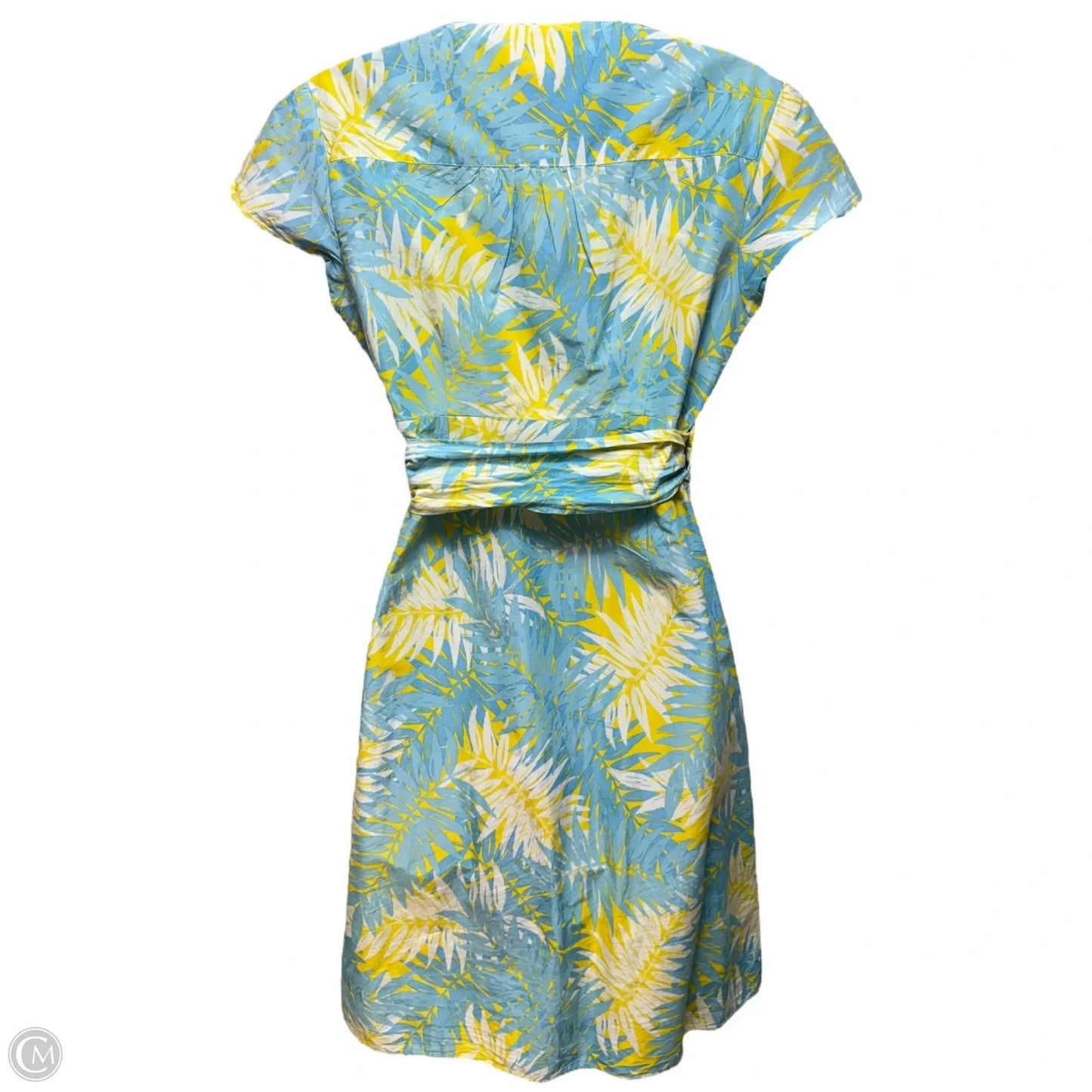 Vintage Wrap Dress Designer By Lilly Pulitzer In Blue & Yellow Tropical Print, Size: 4