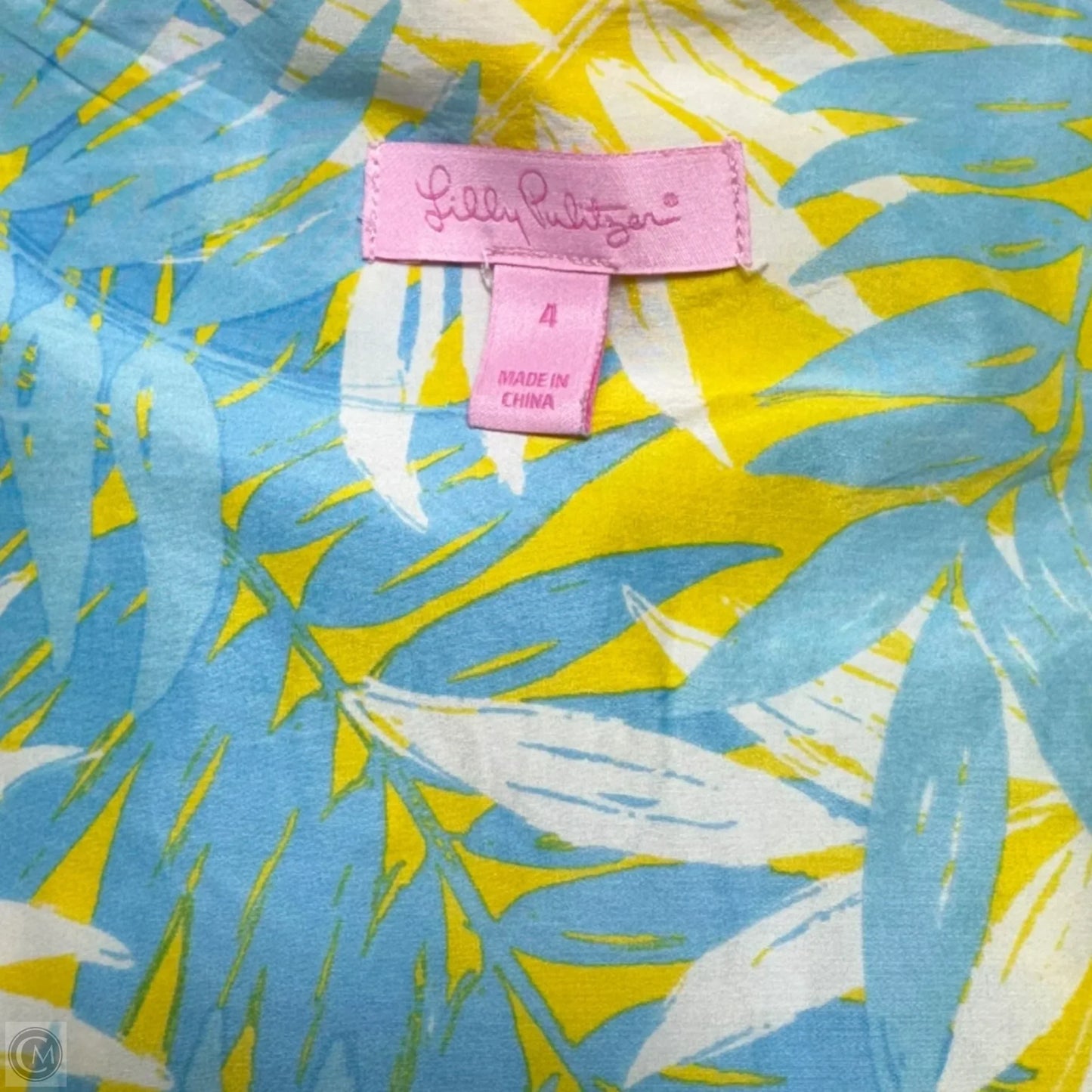 Vintage Wrap Dress Designer By Lilly Pulitzer In Blue & Yellow Tropical Print, Size: 4