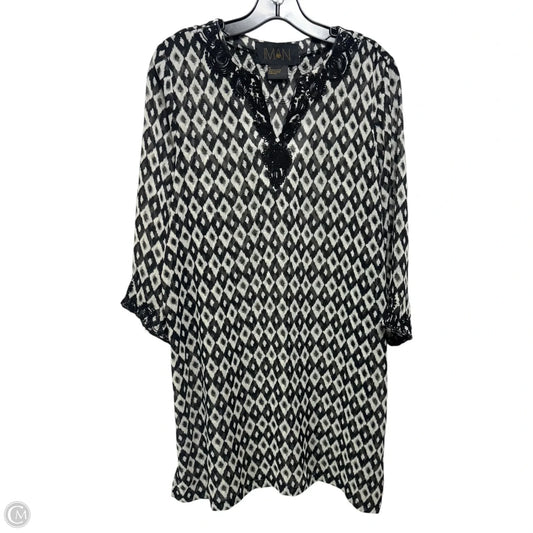 Embroidered Tunic 3/4 Sleeve By Iman Hsn In Black & White, Size: M