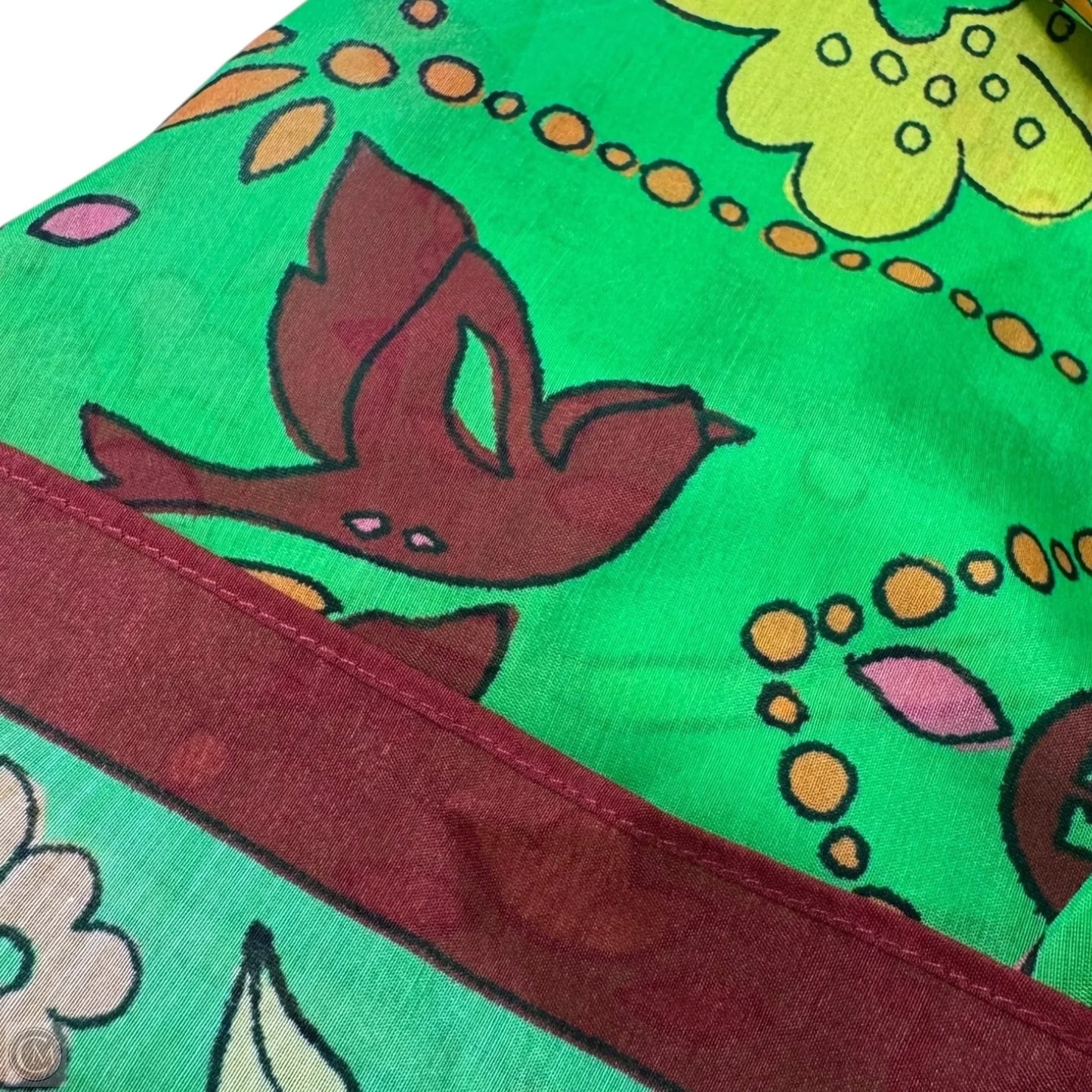 Cotton & Silk Tassel Folk Art Printed Pareo Designer By Tory Burch In Green Splash, Size: Osfm