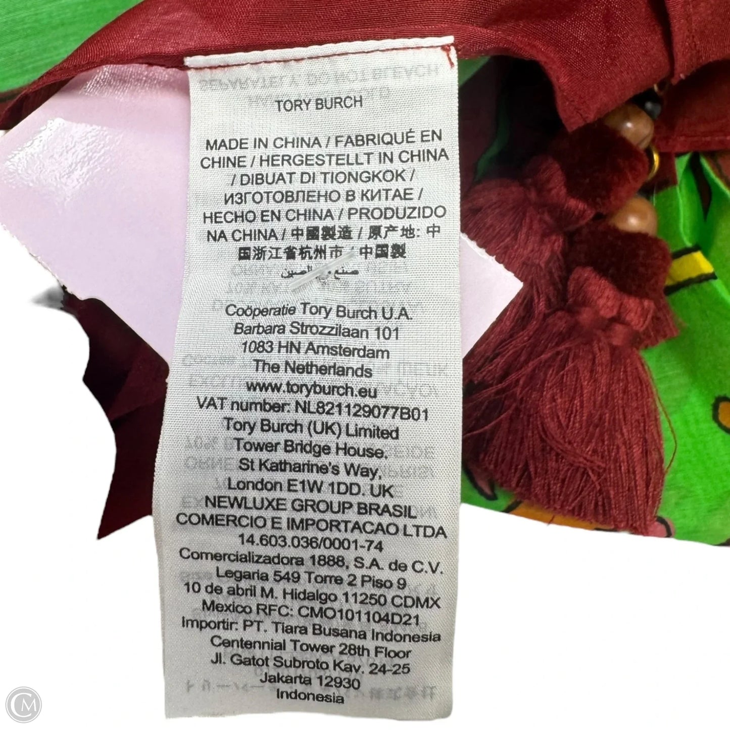 Cotton & Silk Tassel Folk Art Printed Pareo Designer By Tory Burch In Green Splash, Size: Osfm