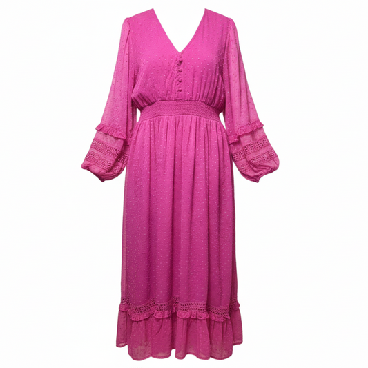 Festi Chiffon Clip Dot Ruffle Sleeve Maxi Dress By Torrid In Pink, Size: 2X