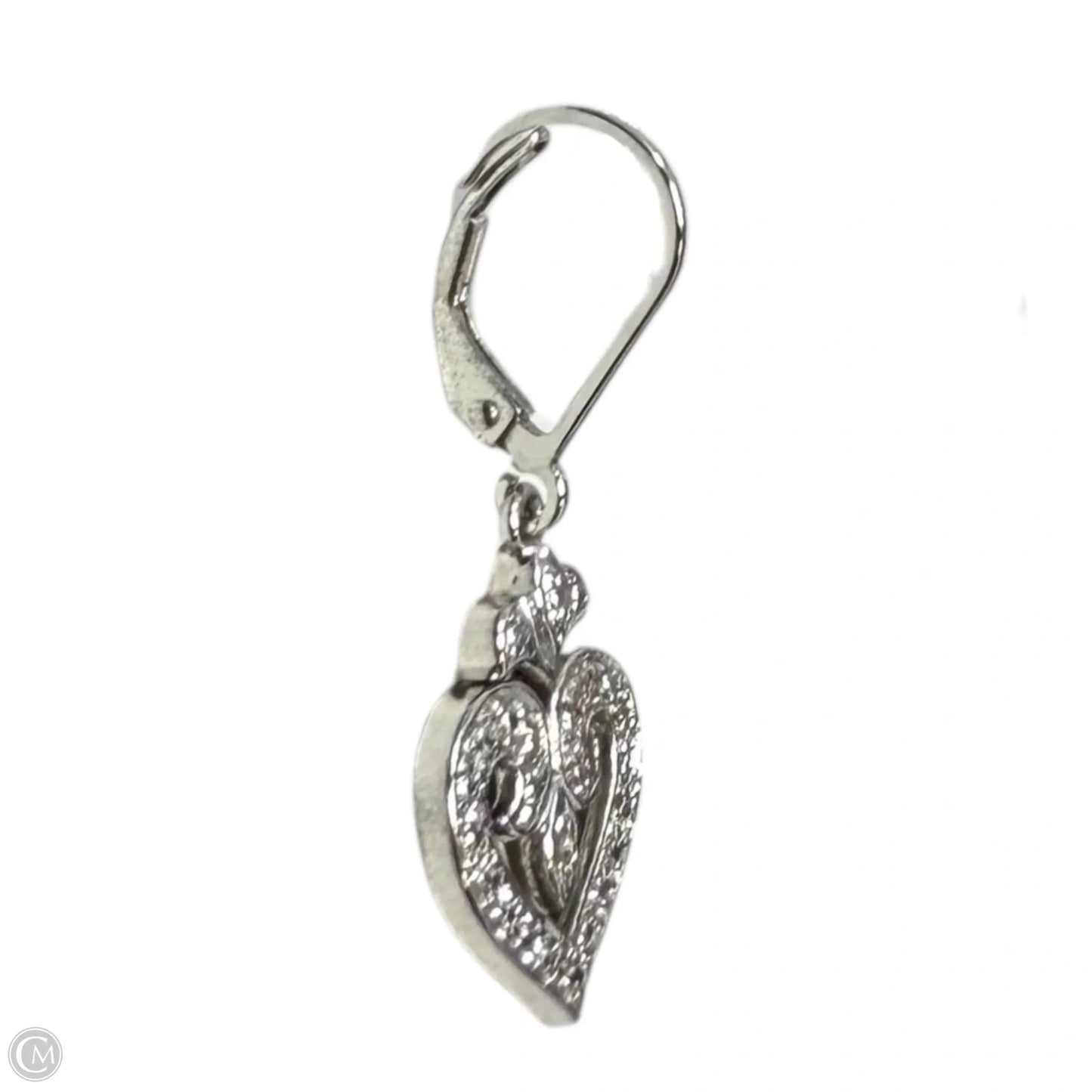 Sterling Silver Fleur De Lis Open Heart Drop Earrings