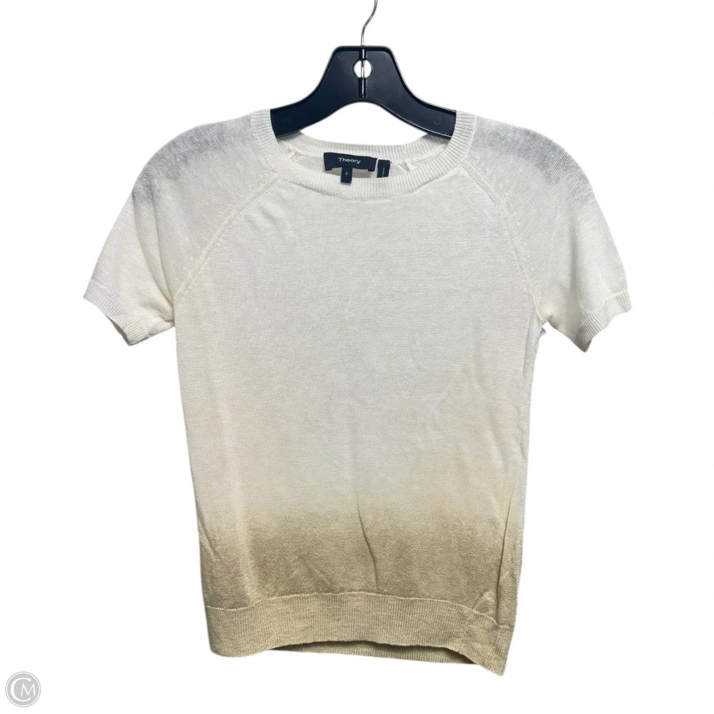 Toraely Sag Harbor Linen Blend Ombre Short Sleeve Sweater By Theory In White/Natural Ombre, Size: S