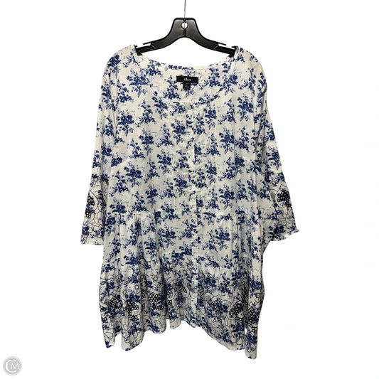 Top Long Sleeve By Ellos In Blue & White, Size: 1x