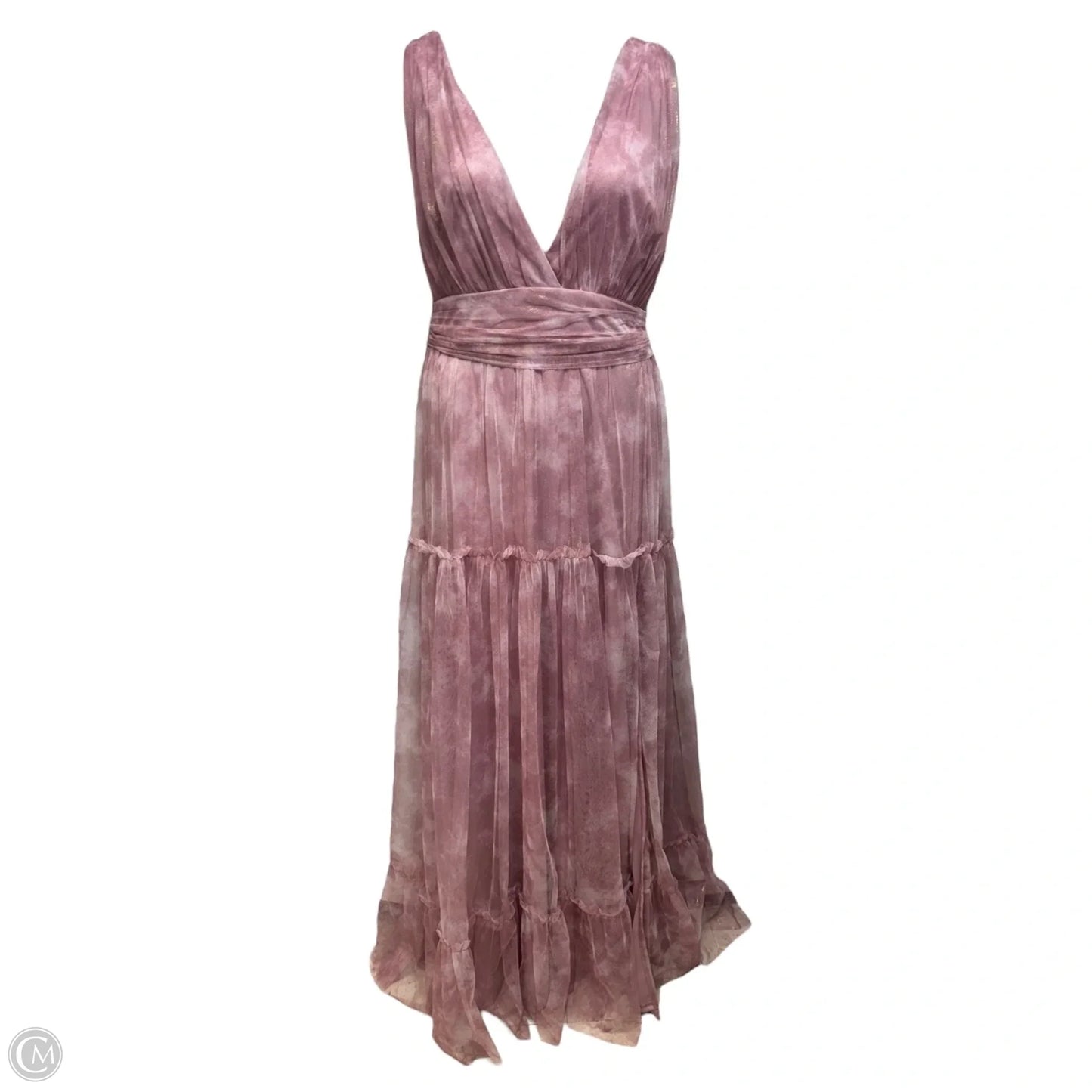 Fig Metallic Tiered Tulle Dress By Vow’d In Pink Tie Dye, Size: 22