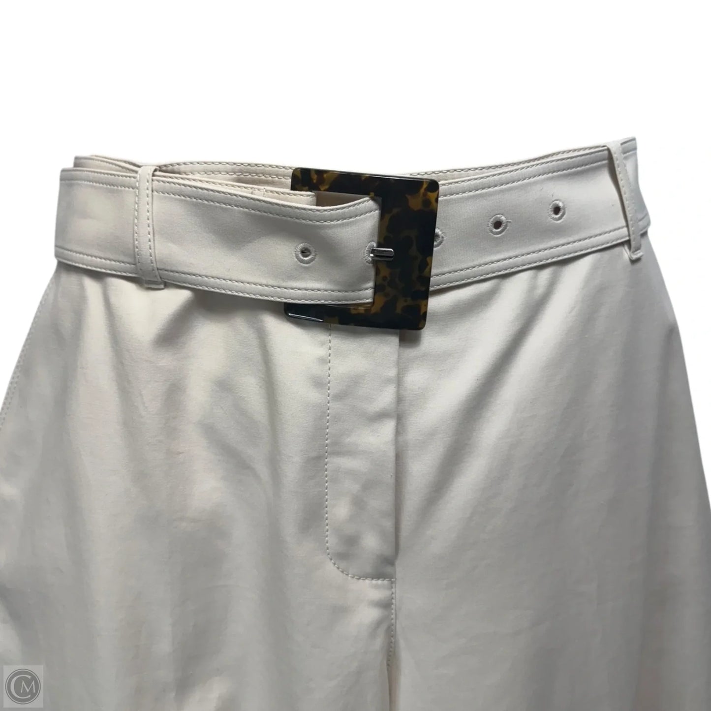 Tortoiseshell Belt Wide Leg Pants Designer By Lafayette 148 In Cream, Size: 14