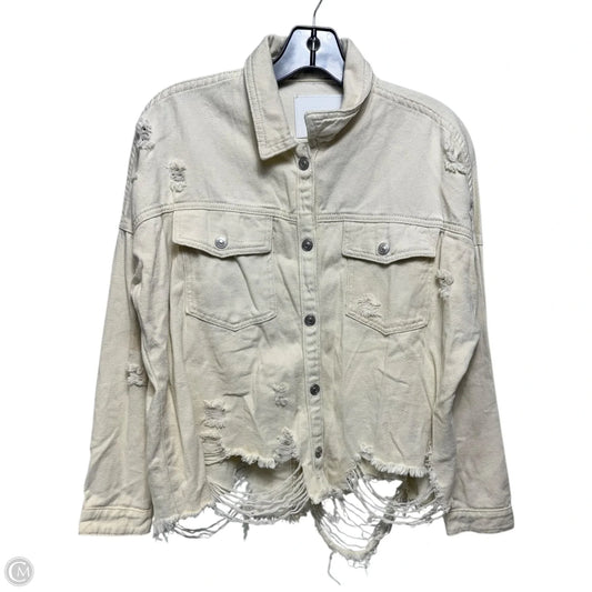 Boxy Destructed Denim Jacket By Boom Boom Jeans In Cream, Size: S