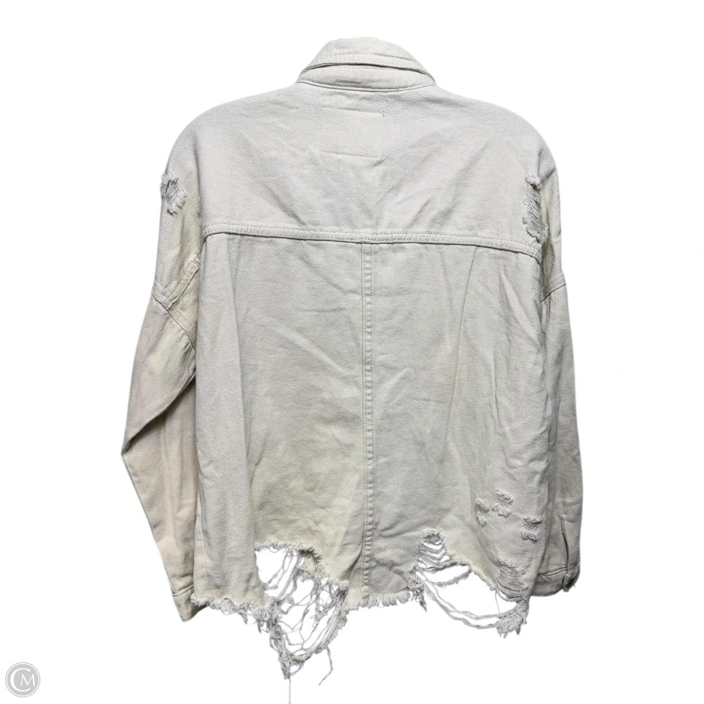 Boxy Destructed Denim Jacket By Boom Boom Jeans In Cream, Size: S