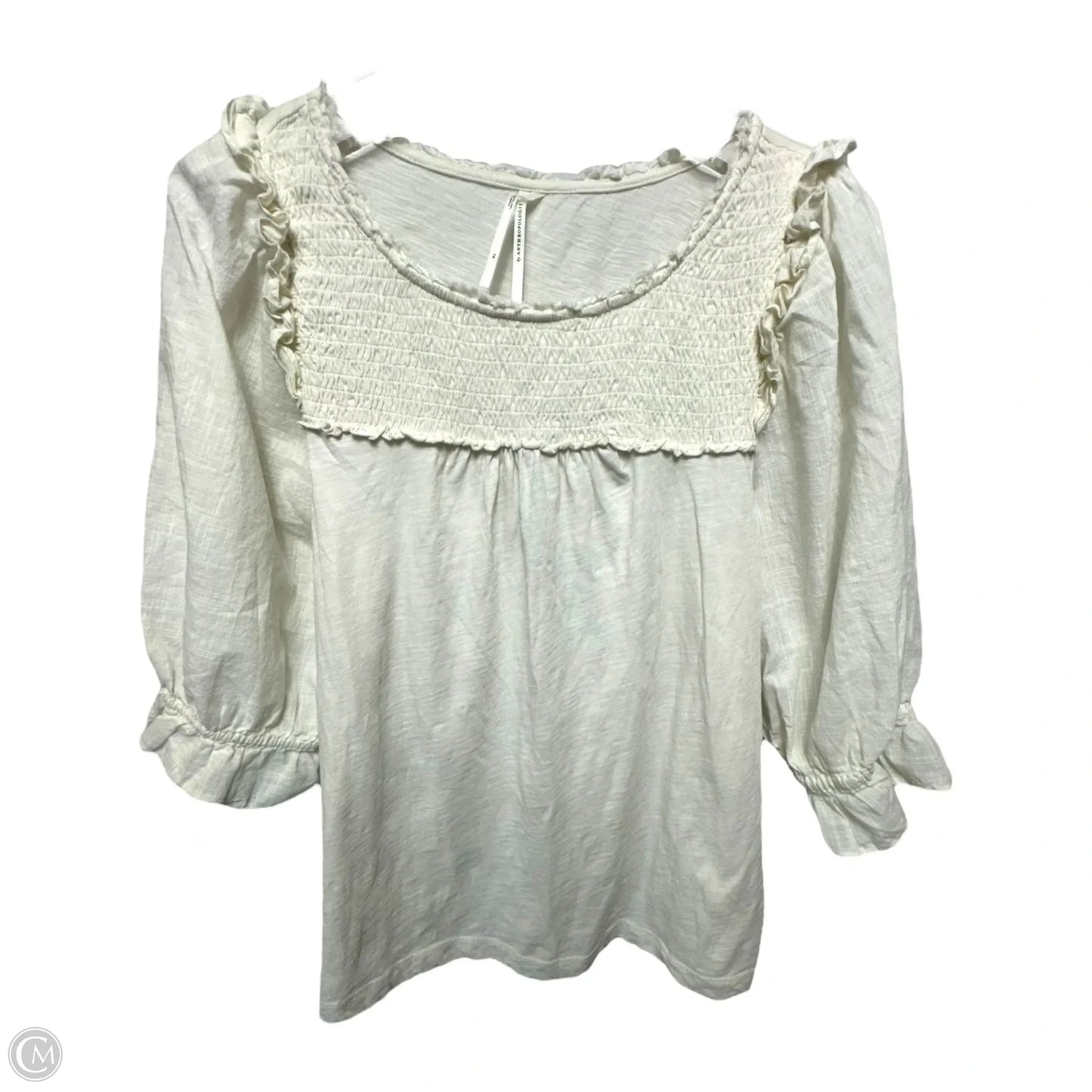 Keri Smocked Top Long Sleeve By Anthropologie In Cream, Size: 1X