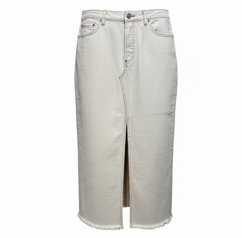 Front Slit Denim Skirt Maxi By We The Free In Cream, Size: 6