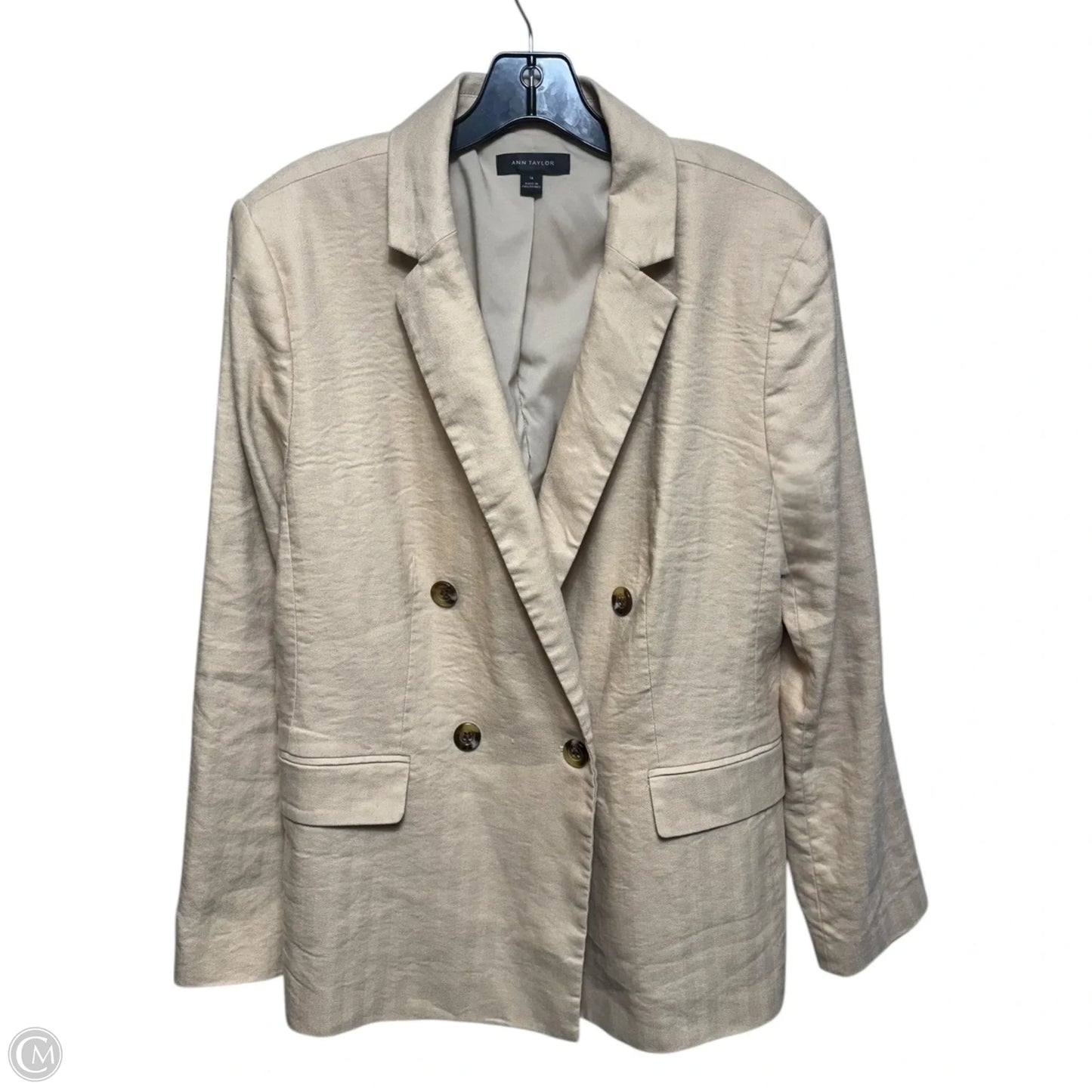 Linen Blend Blazer By Ann Taylor In Cream, Size: 14