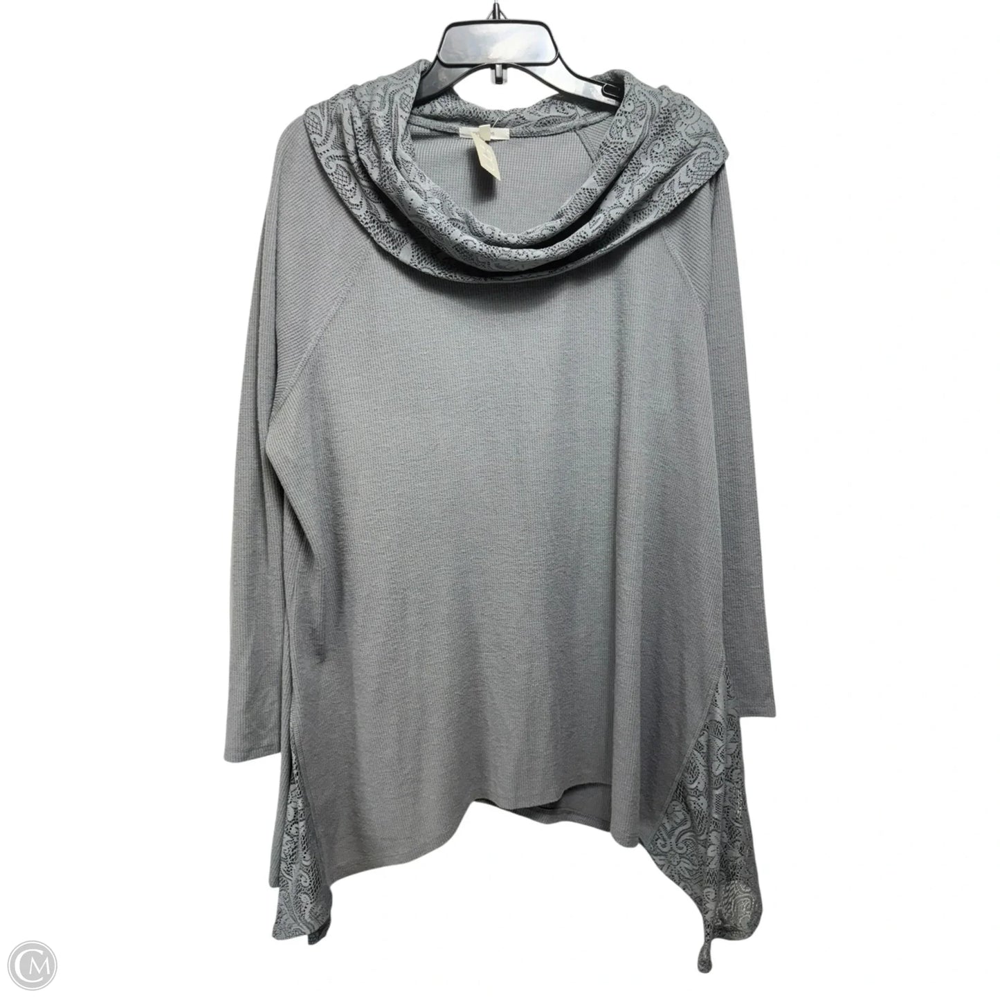 Lace Trim Top Long Sleeve By Maurices In Grey, Size: 2x