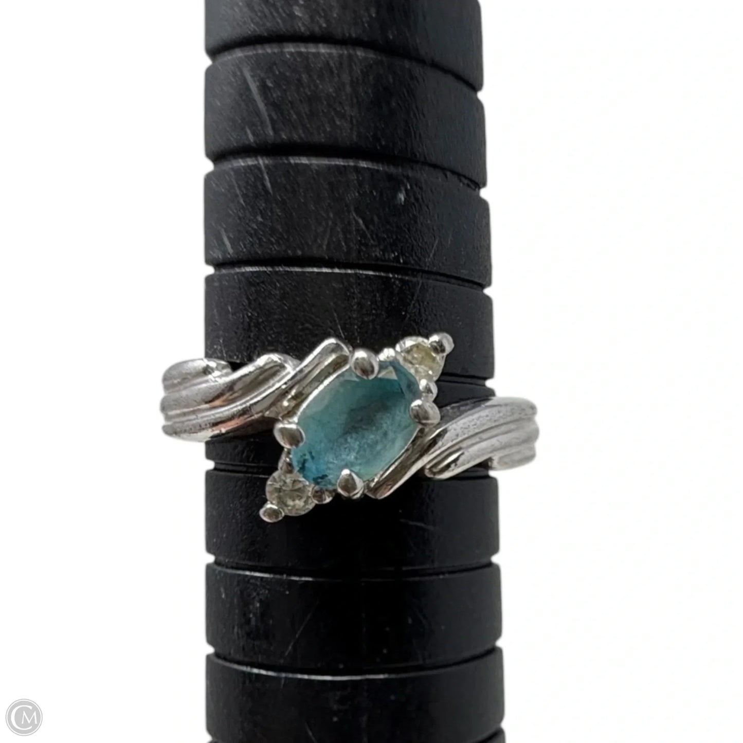 Sterling Silver, Blue Topaz & Cubic Zirconia Ring, Size: 6