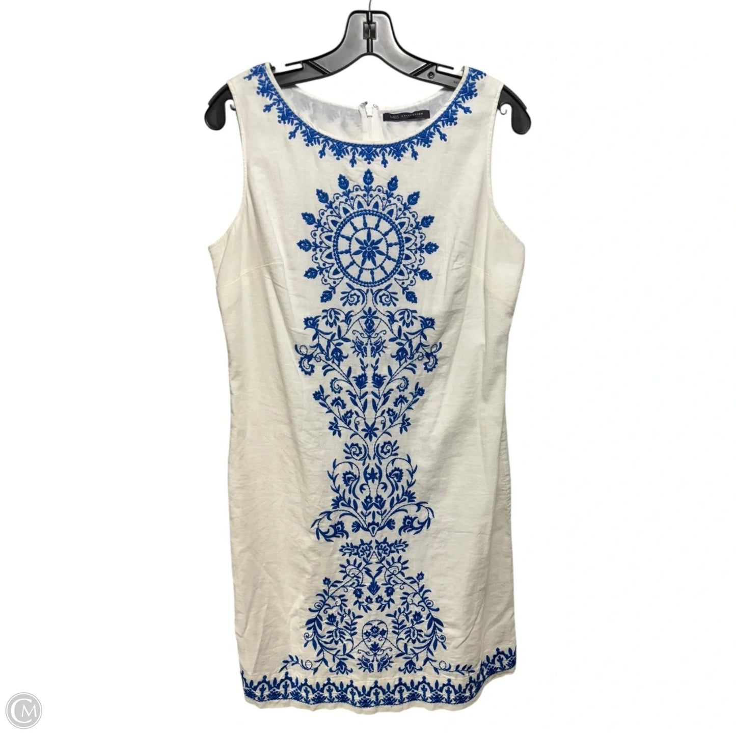 Linen Blend Dress Casual Short By Marks & Spencer In Blue & White, Size: 8