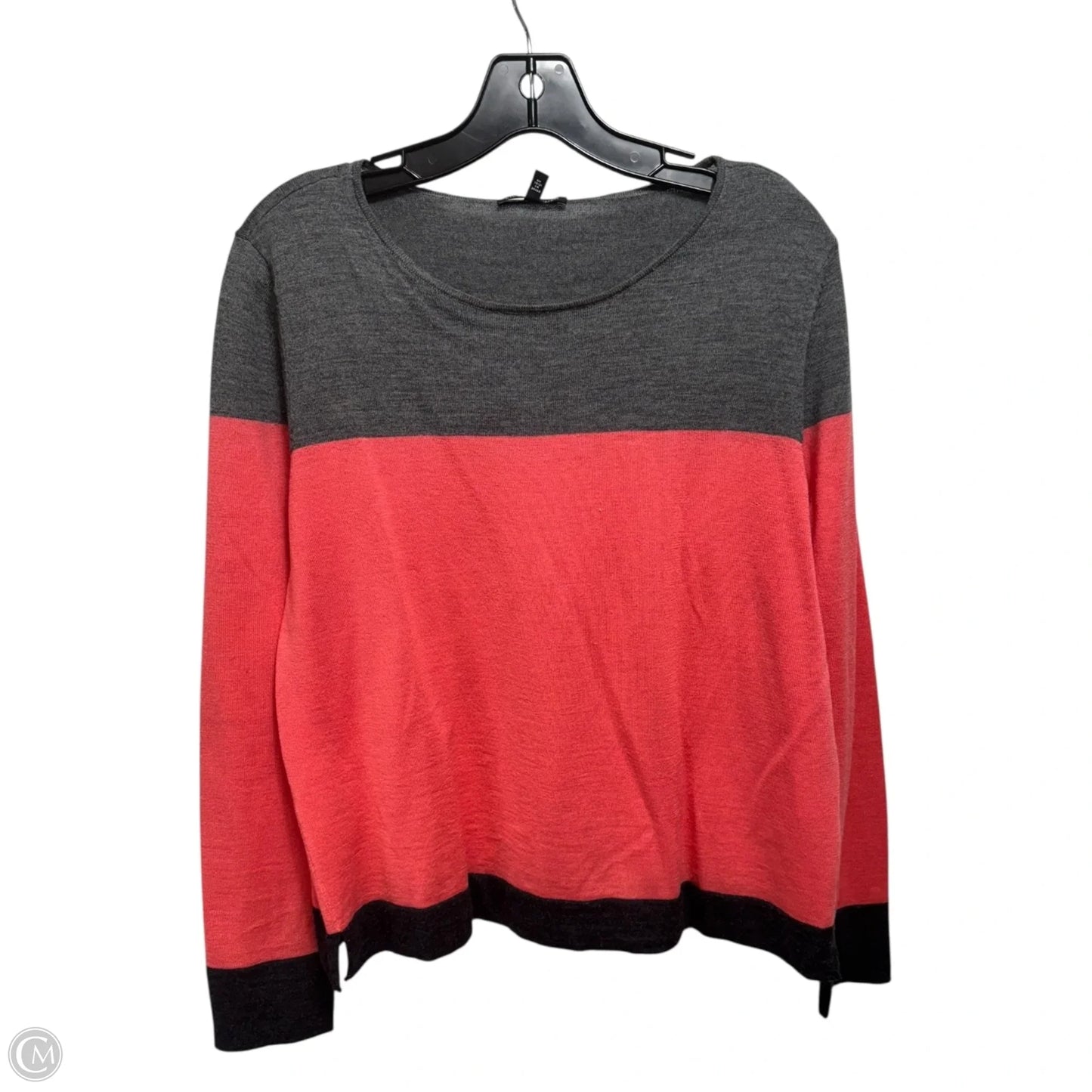 Merino Wool Sweater By Eileen Fisher In Grey & Orange, Size: M