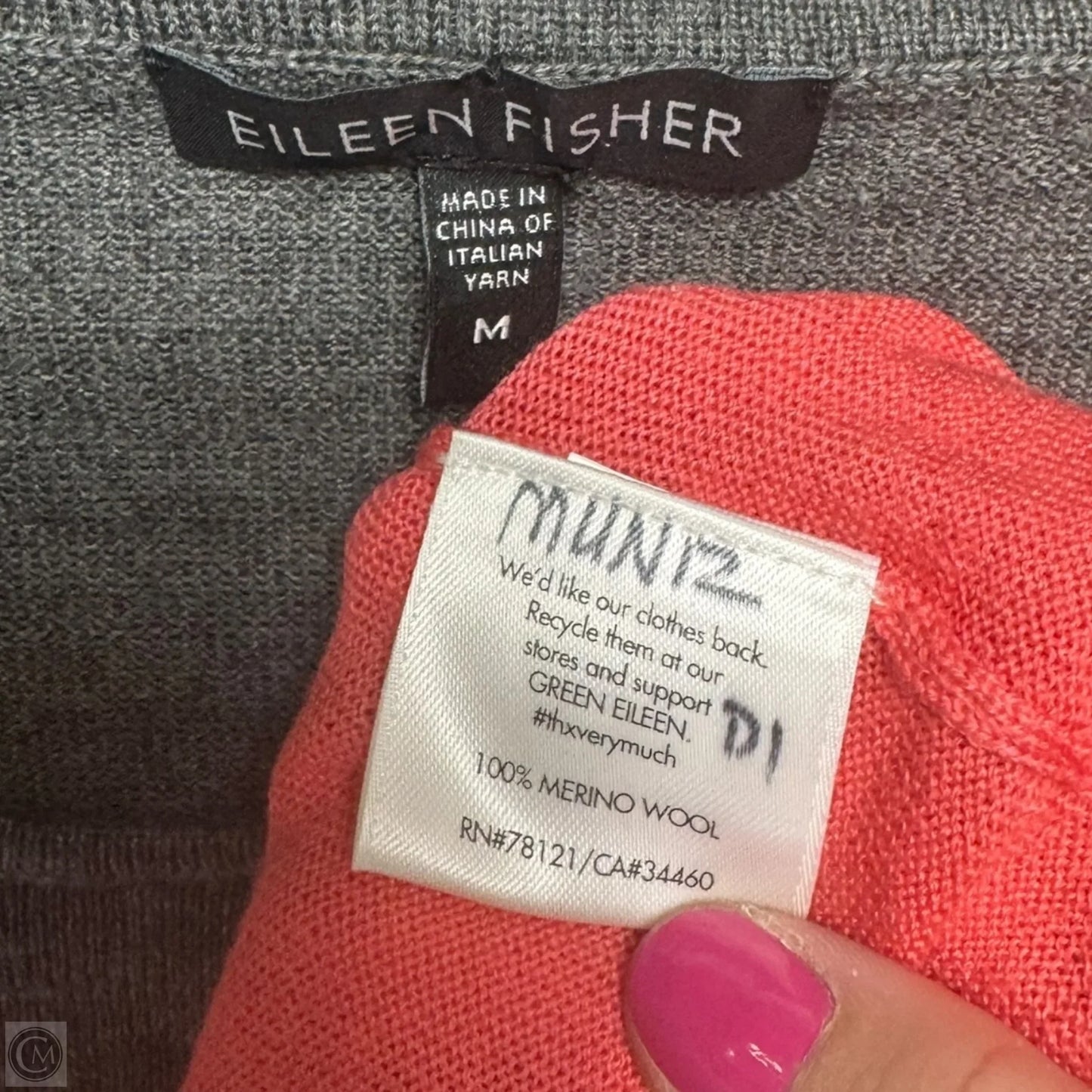 Merino Wool Sweater By Eileen Fisher In Grey & Orange, Size: M