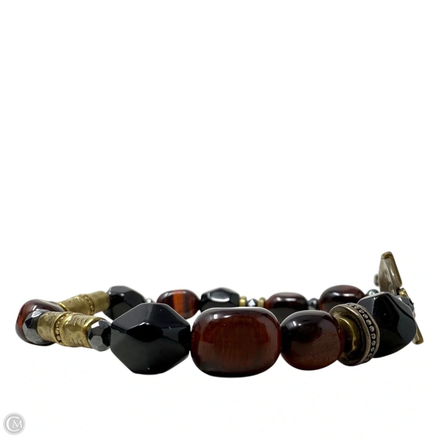 Fired Up Natural Agate, Hematite, Tiger's Eye Stretch Bracelet in Sterling Silver & Brass By Silpada