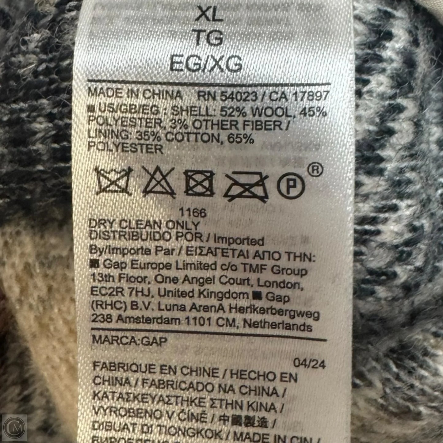 Wool Blend Jacket By Gap In Plaid Pattern, Size: Xl