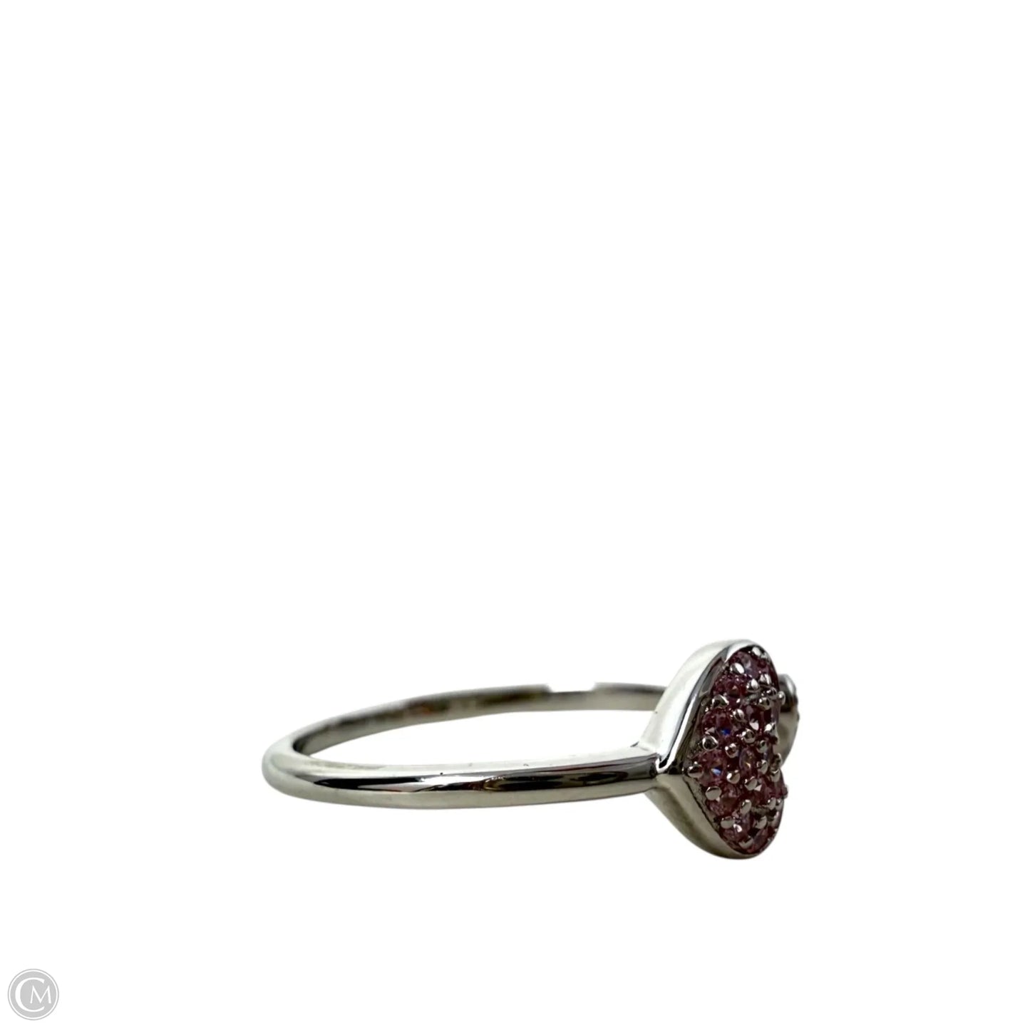 Adjustable Sterling Silver Pave Crystal Hearts Ring By FD, Size: 9