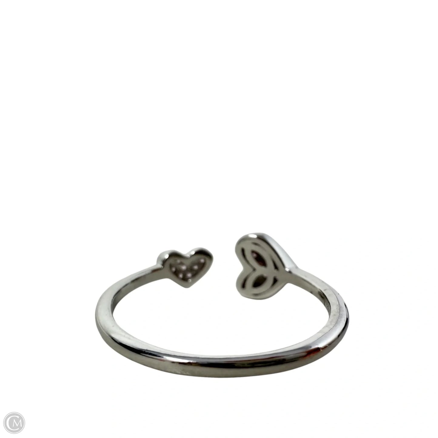 Adjustable Sterling Silver Pave Crystal Hearts Ring By FD, Size: 9