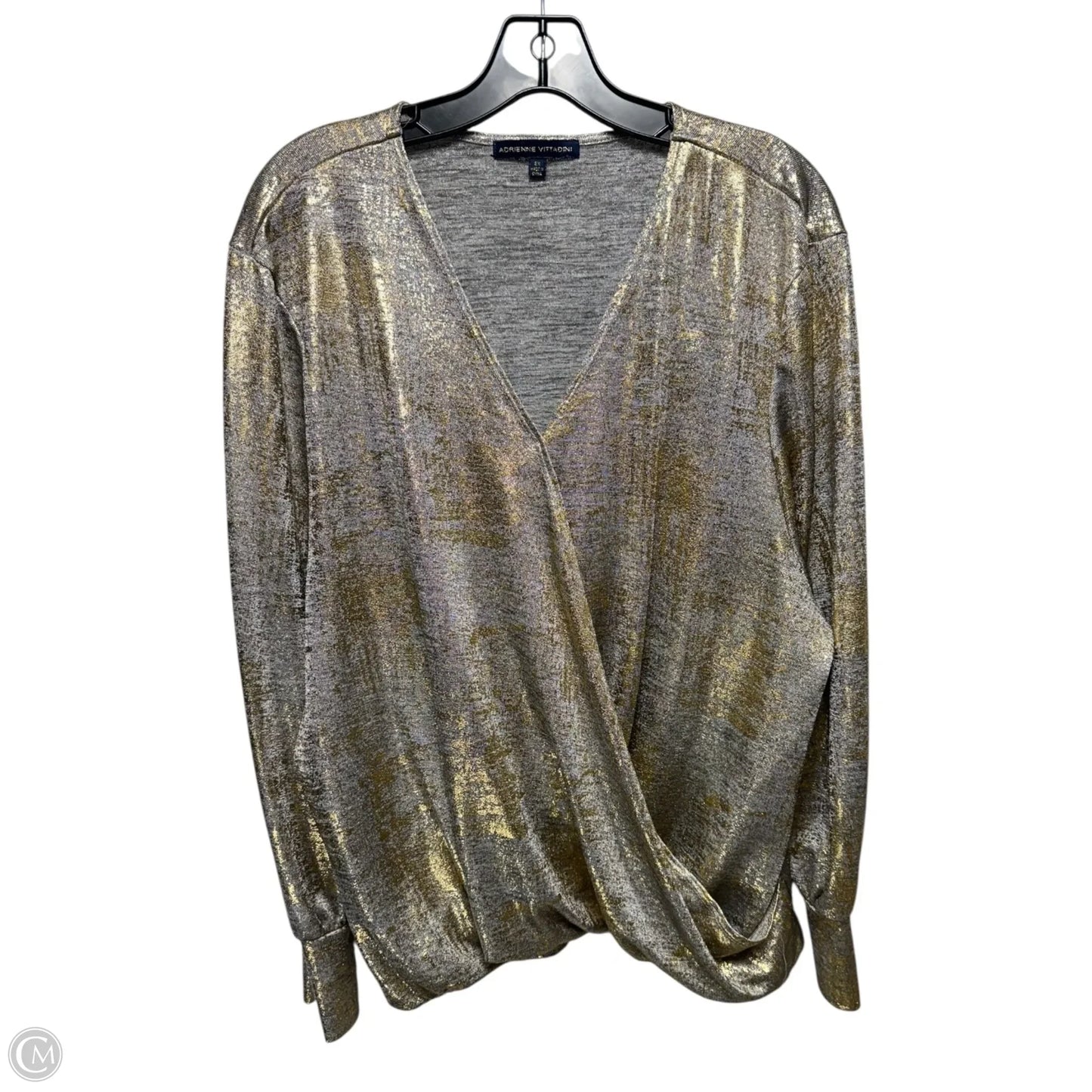 Metallic Knit Top Long Sleeve By Adrienne Vittadini In Gold, Size: 2x